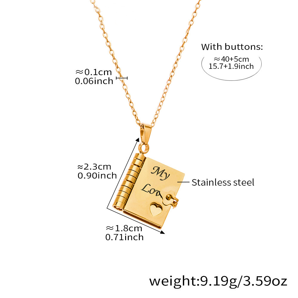 Flip-top engraved book necklace