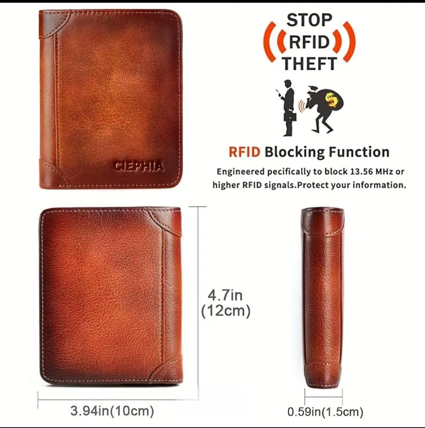 Vintage Trifold RFID Blocking Leather Wallet