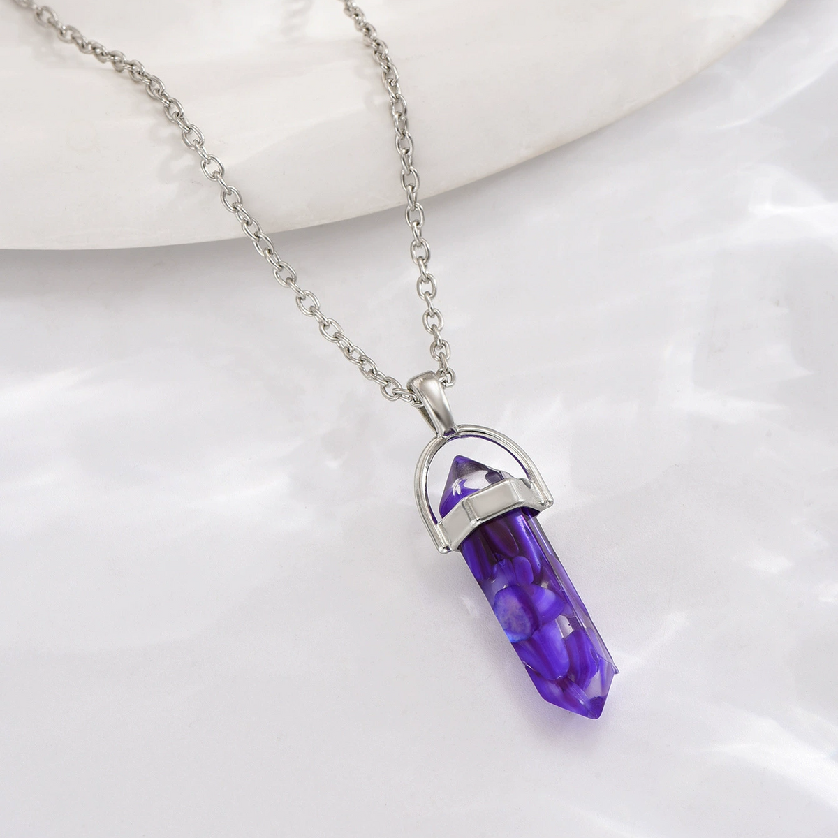 Hexagram Energy Stone Natural Mineral Crystal Point Necklace