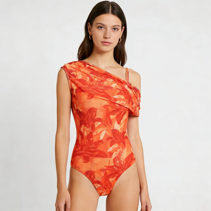 Orange Lily Print Swimsuit