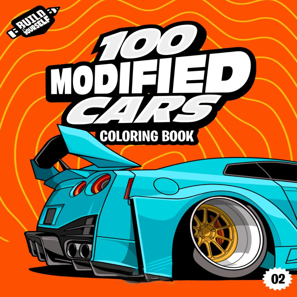 100 Modified Cars Coloring Book With 24-color watercolor pencils