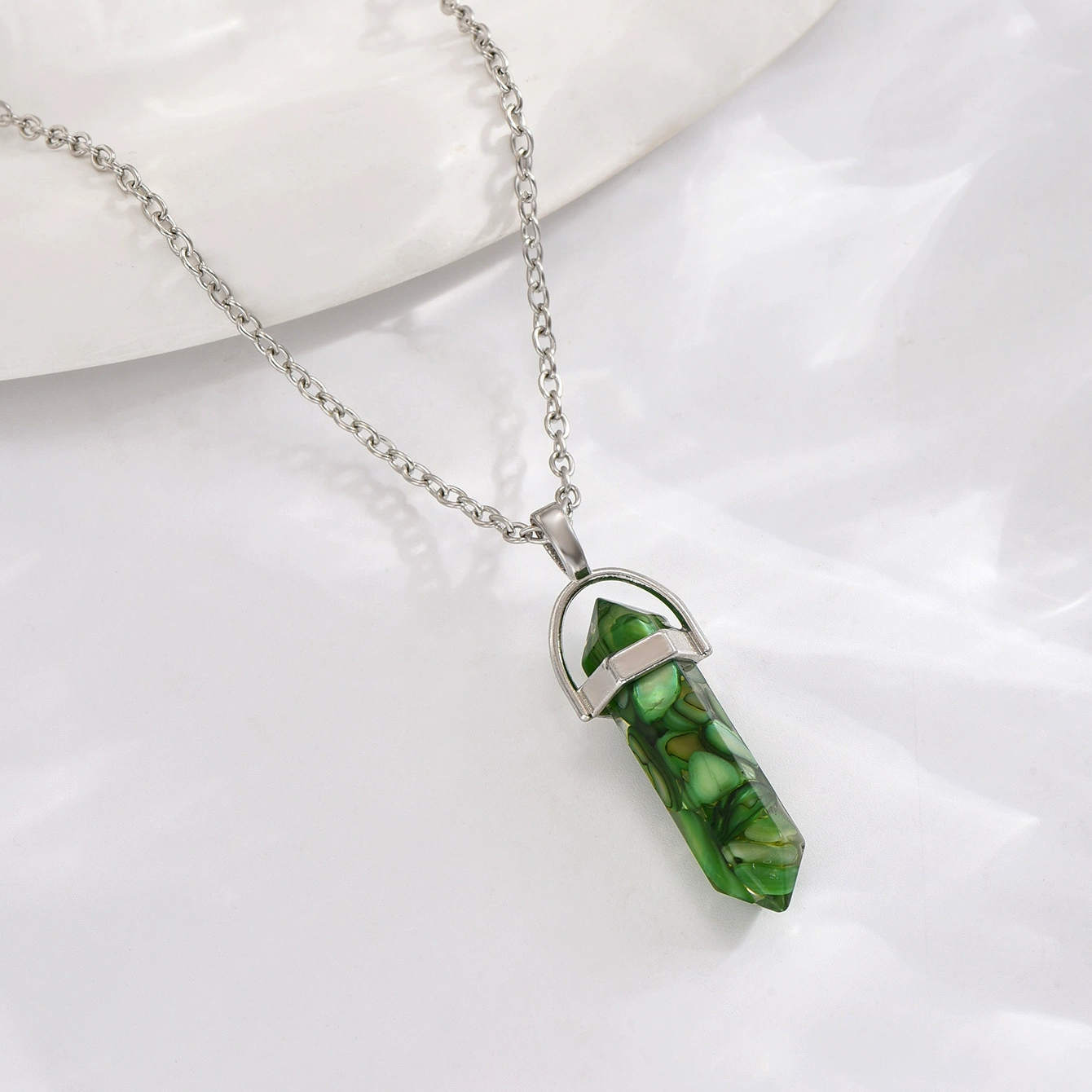 Hexagram Energy Stone Natural Mineral Crystal Point Necklace