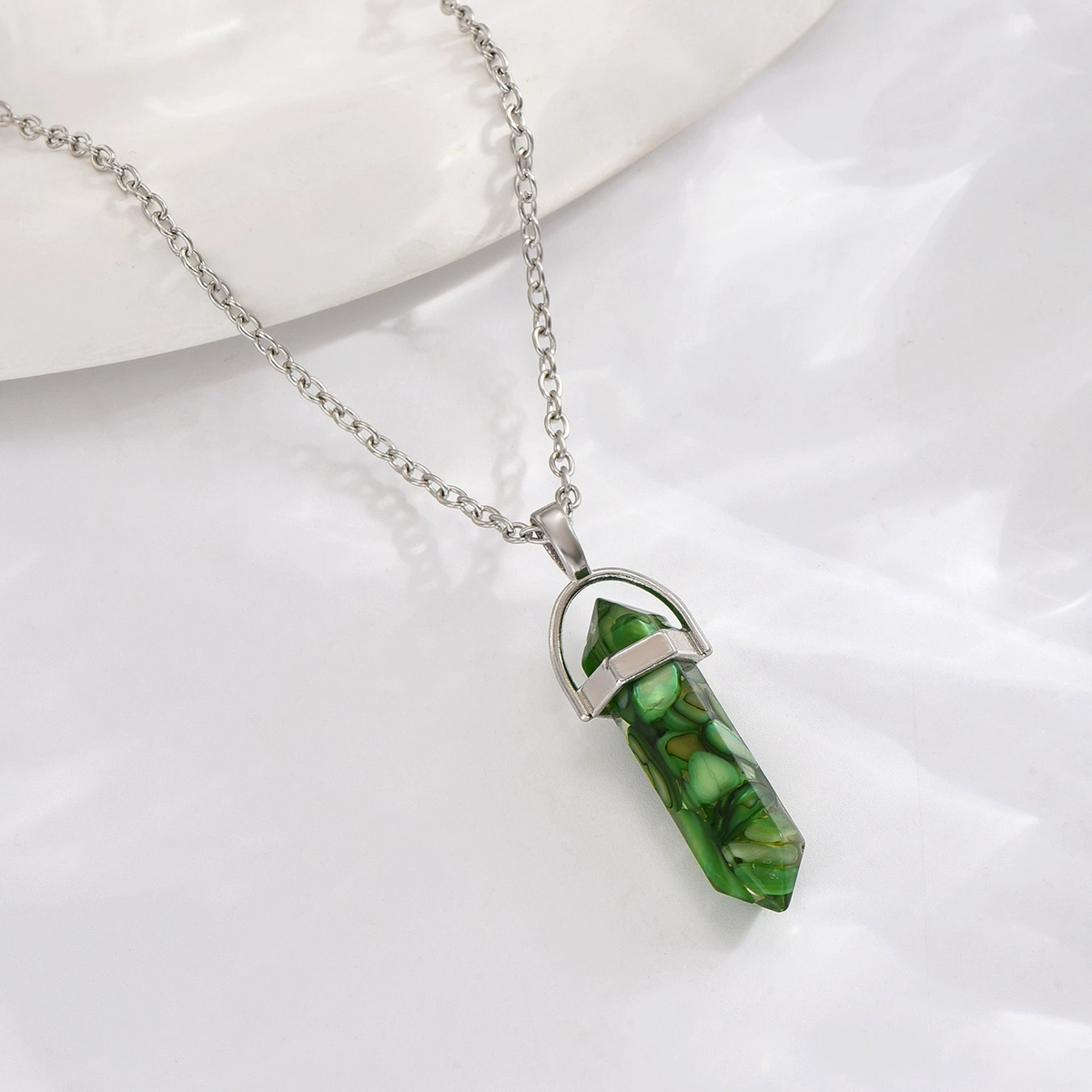 Hexagram Energy Stone Natural Mineral Crystal Point Necklace