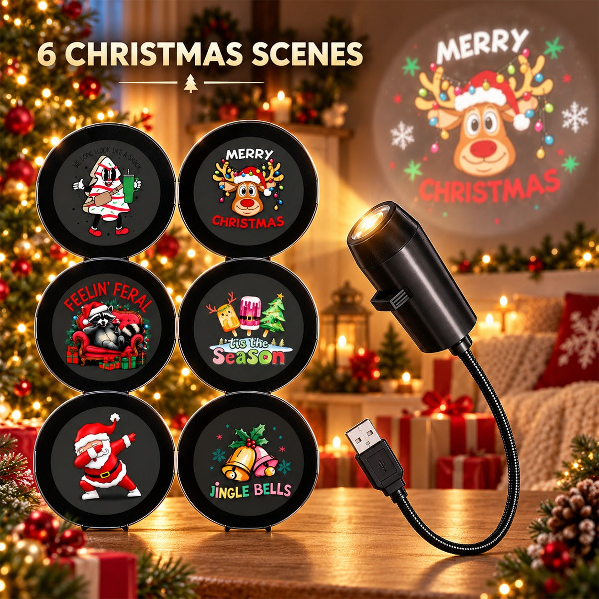🎄 Plug-&-Play HD Christmas Projector — 6 or 10 Festive Scenes🎅