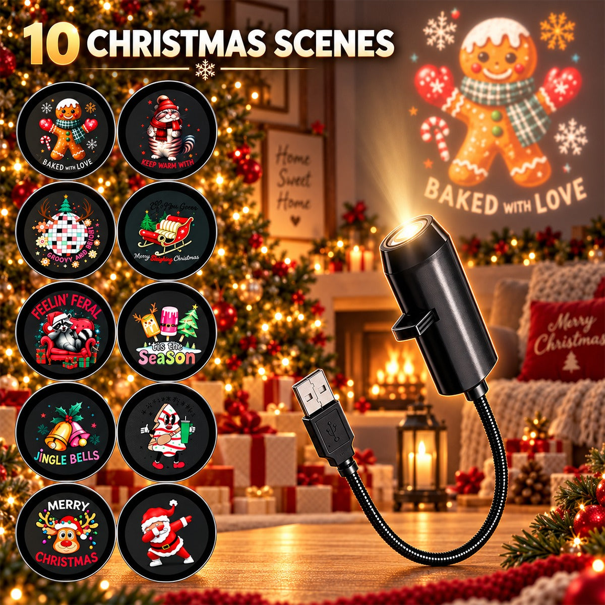 🎄 Plug-&-Play HD Christmas Projector — 6 or 10 Festive Scenes🎅