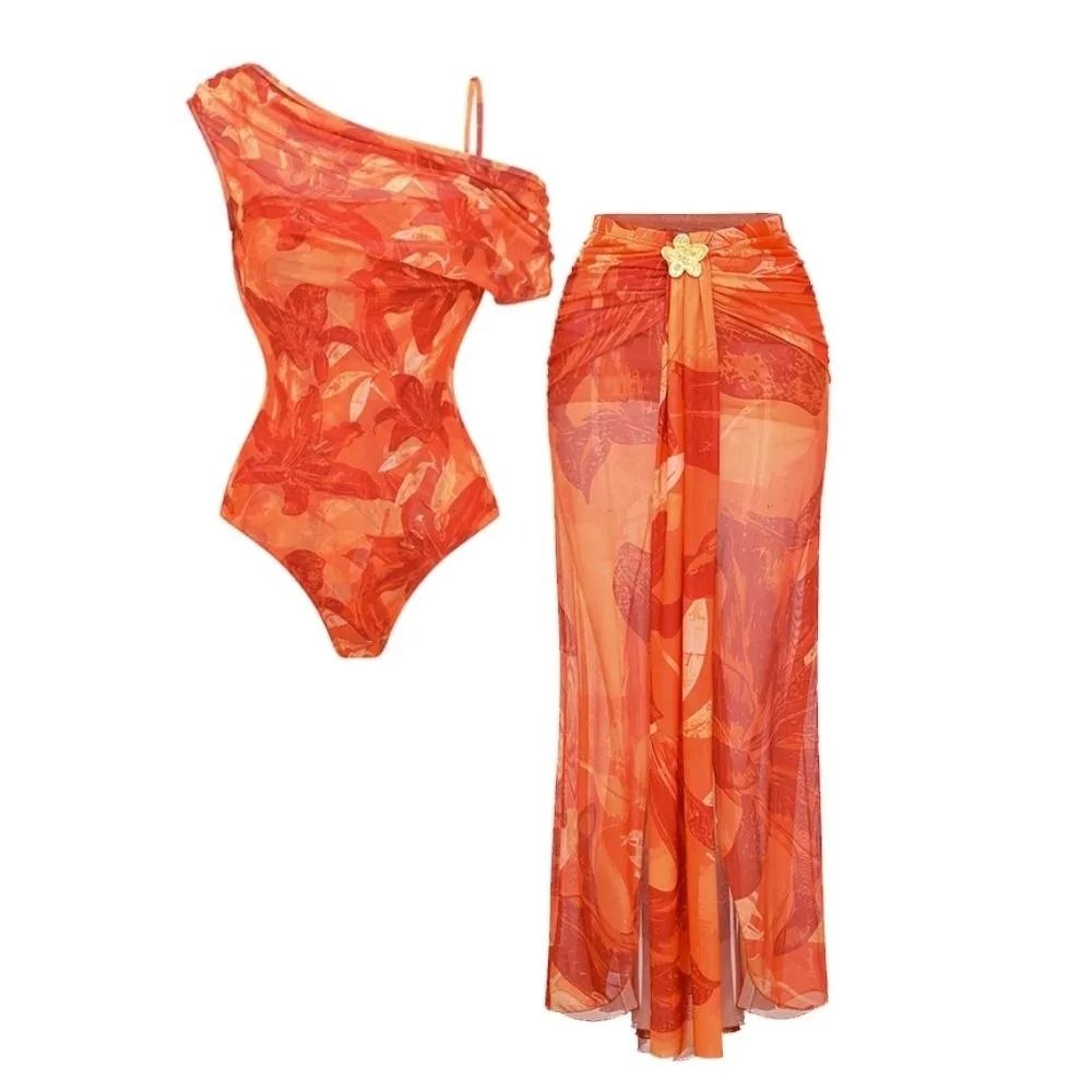 Orange Lily Print Swimsuit