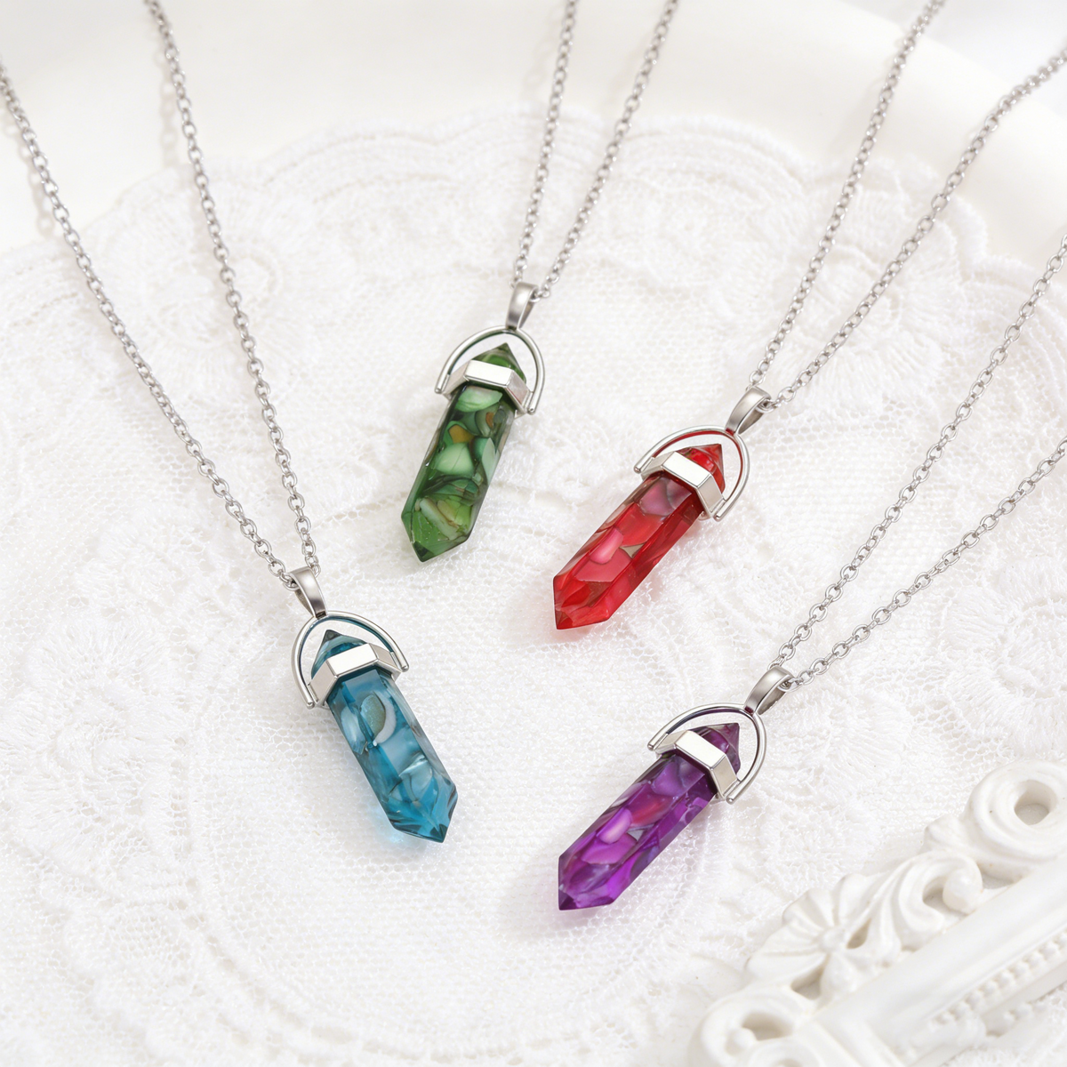 Hexagram Energy Stone Natural Mineral Crystal Point Necklace