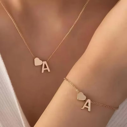 Forever Love & 26 Letter Necklace Bracelet Set