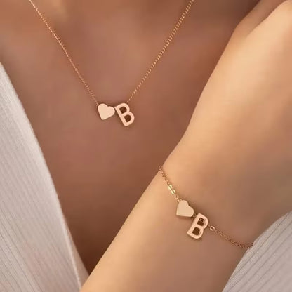 Forever Love & 26 Letter Necklace Bracelet Set