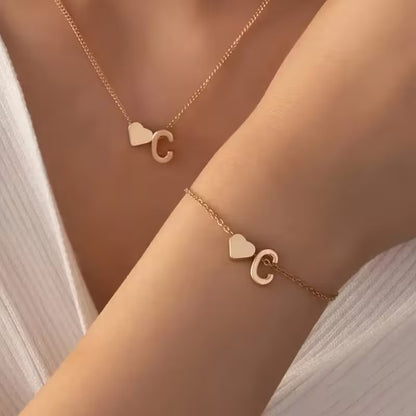 Forever Love & 26 Letter Necklace Bracelet Set