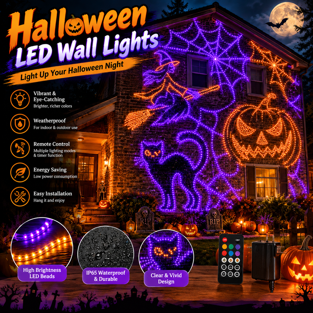 🔥Halloween Christmas LED House Net & Smart Outdoor Wall Curtain Light