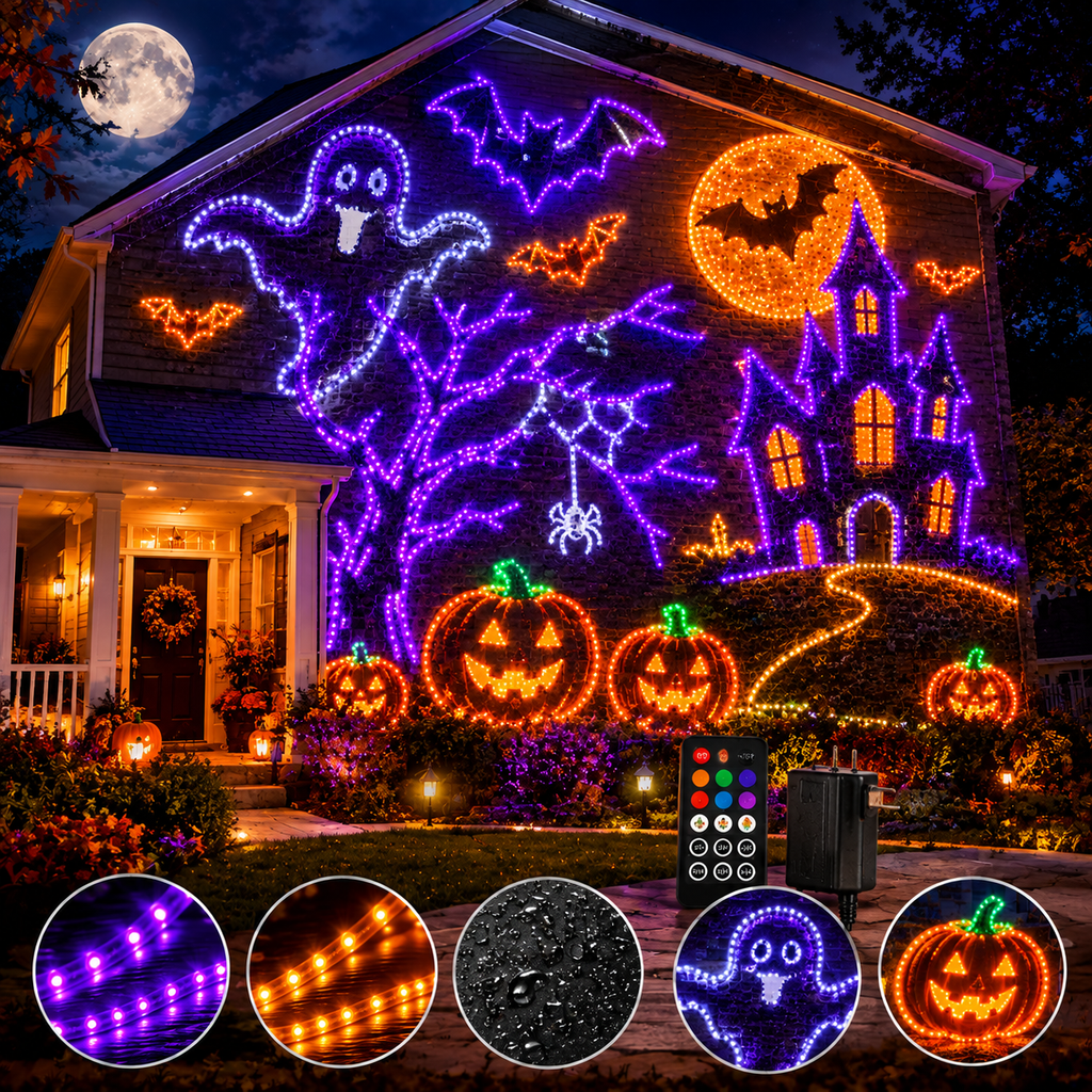 🔥Halloween Christmas LED House Net & Smart Outdoor Wall Curtain Light