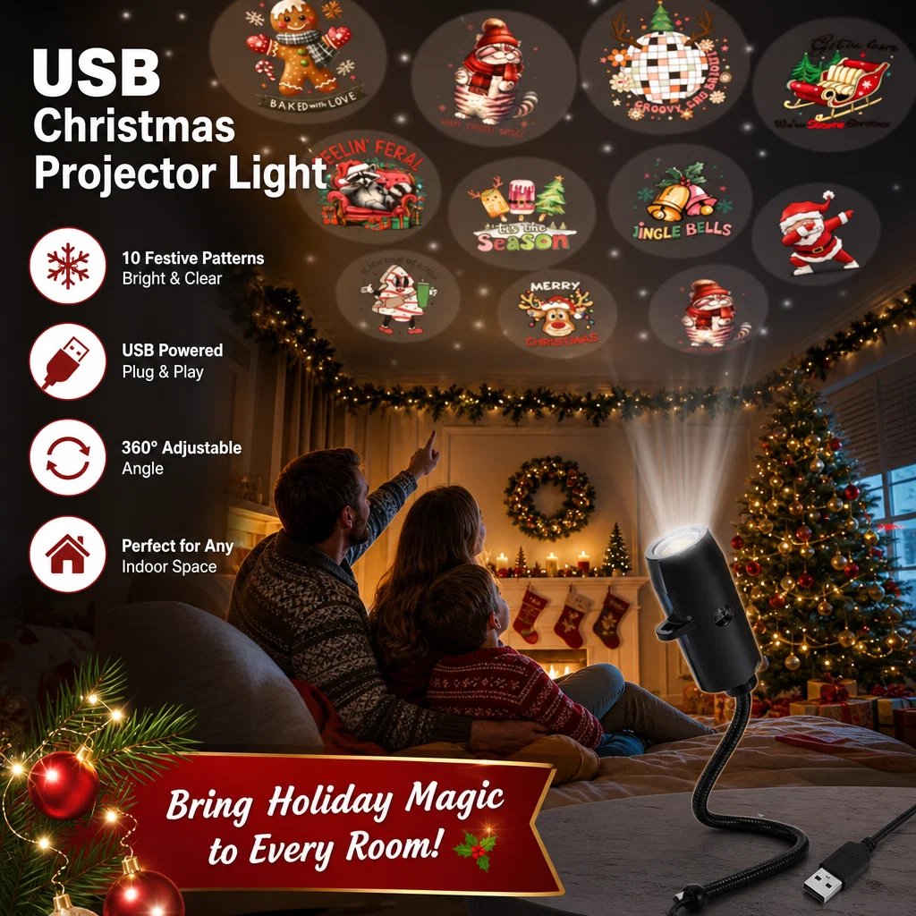 🎄 Plug-&-Play HD Christmas Projector — 6 or 10 Festive Scenes🎅