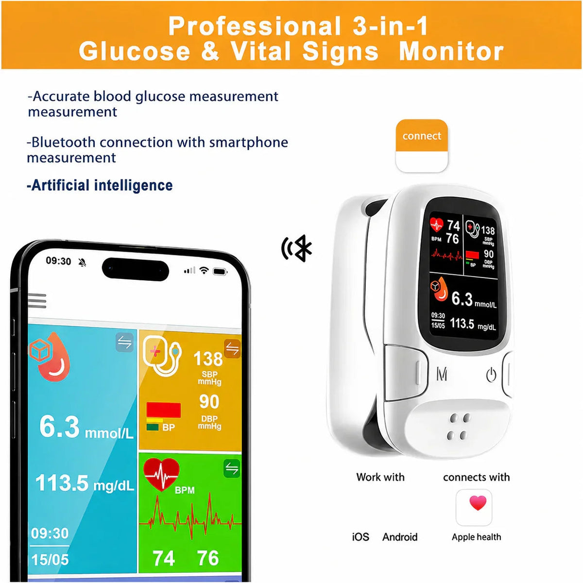 🔥Smart Non-Invasive Blood Glucose Monitor, Accurate Real-Time Blood Sugar Detector, Portable Household Health Tester
