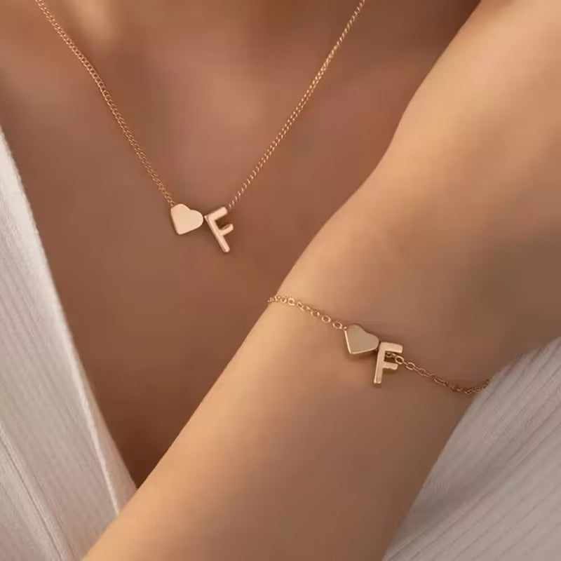 Forever Love & 26 Letter Necklace Bracelet Set