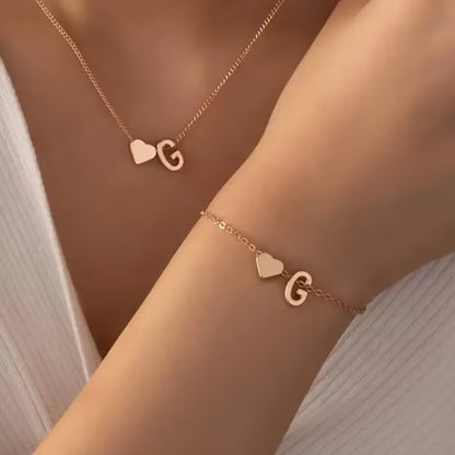 Forever Love & 26 Letter Necklace Bracelet Set