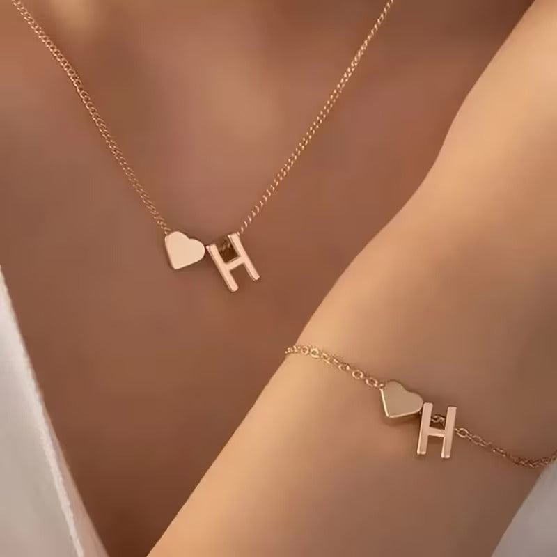Forever Love & 26 Letter Necklace Bracelet Set