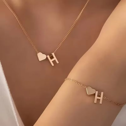 Forever Love & 26 Letter Necklace Bracelet Set
