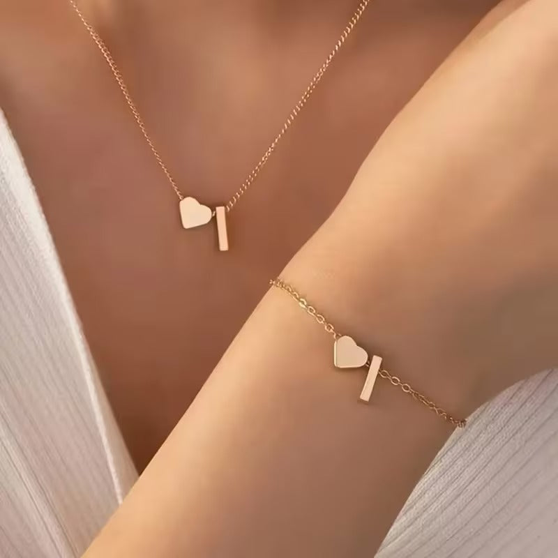 Forever Love & 26 Letter Necklace Bracelet Set