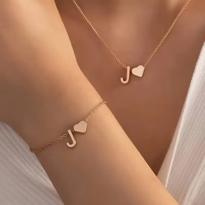 Forever Love & 26 Letter Necklace Bracelet Set