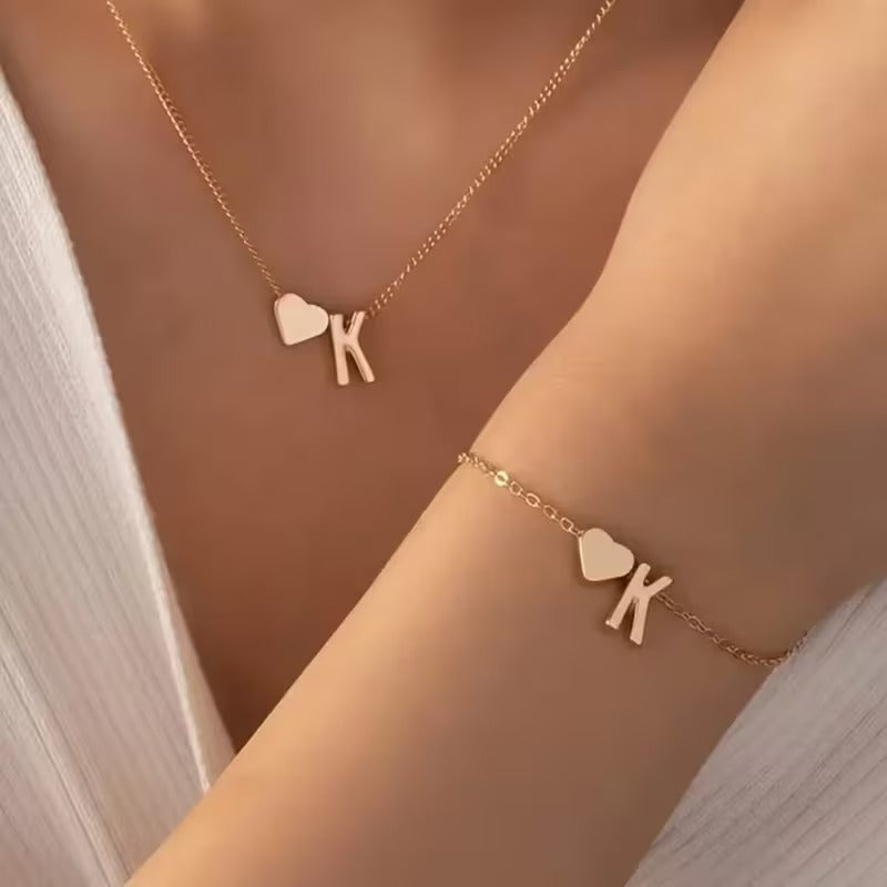 Forever Love & 26 Letter Necklace Bracelet Set