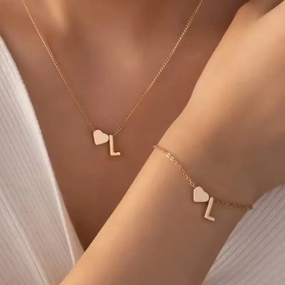 Forever Love & 26 Letter Necklace Bracelet Set
