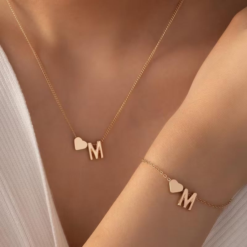 Forever Love & 26 Letter Necklace Bracelet Set