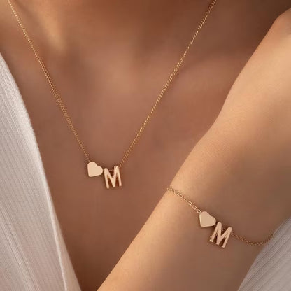 Forever Love & 26 Letter Necklace Bracelet Set
