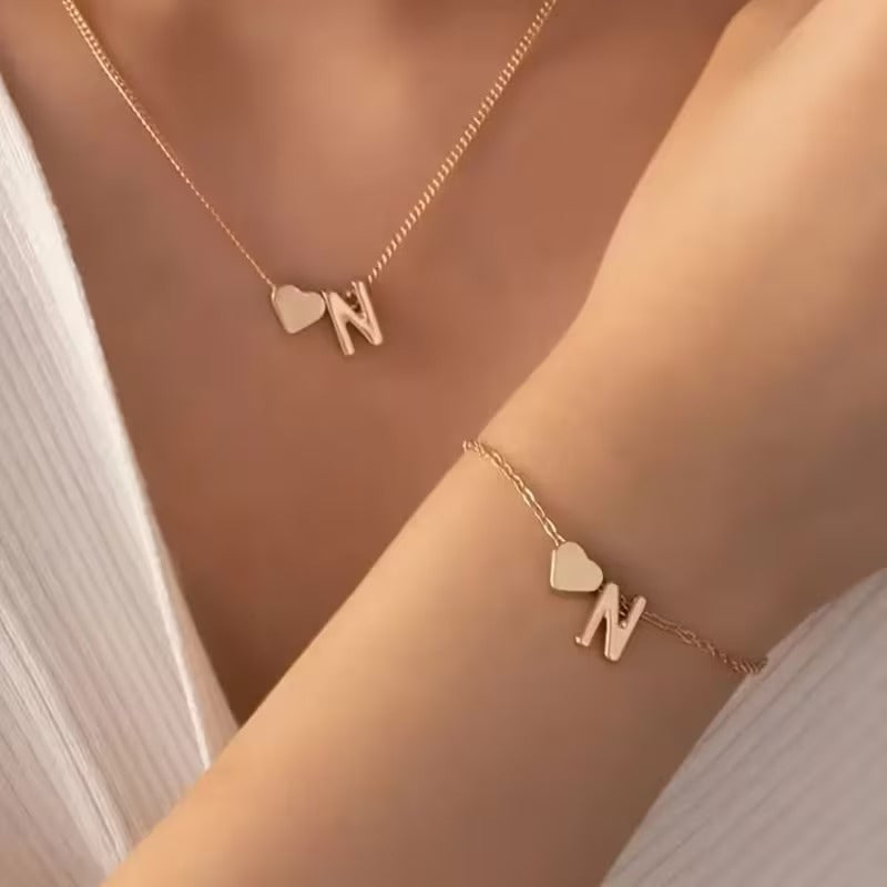 Forever Love & 26 Letter Necklace Bracelet Set