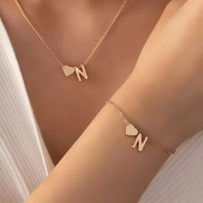 Forever Love & 26 Letter Necklace Bracelet Set