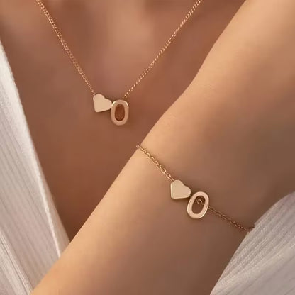 Forever Love & 26 Letter Necklace Bracelet Set