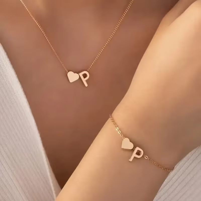 Forever Love & 26 Letter Necklace Bracelet Set