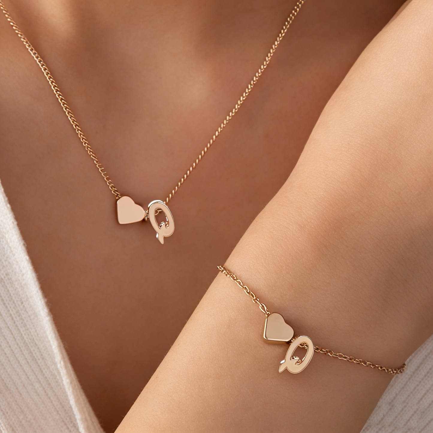 Forever Love & 26 Letter Necklace Bracelet Set