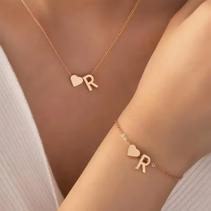 Forever Love & 26 Letter Necklace Bracelet Set