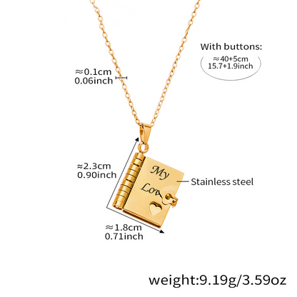 Flip-top engraved book necklace