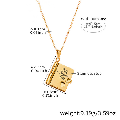 Flip-top engraved book necklace
