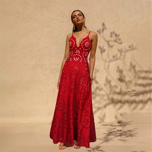 Laser Cutting Flower Hollow One Piece Swimsuit and Skirt