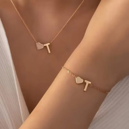 Forever Love & 26 Letter Necklace Bracelet Set