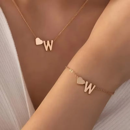Forever Love & 26 Letter Necklace Bracelet Set