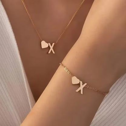 Forever Love & 26 Letter Necklace Bracelet Set