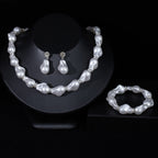 Handmade Baroque Pearl Jewelry Set - Necklace, Bracelet & Earrings