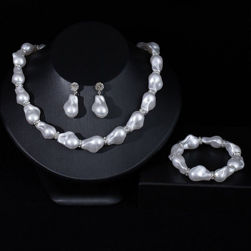 Handmade Baroque Pearl Jewelry Set - Necklace, Bracelet & Earrings