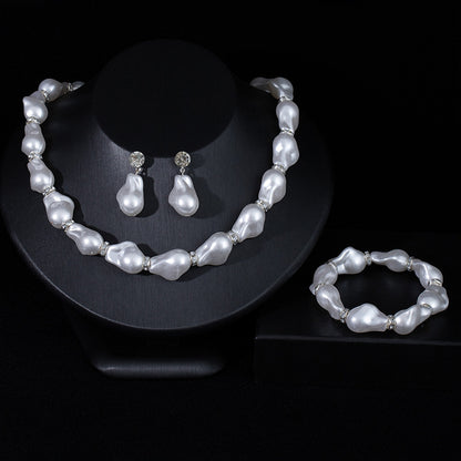 Handmade Baroque Pearl Jewelry Set - Necklace, Bracelet & Earrings