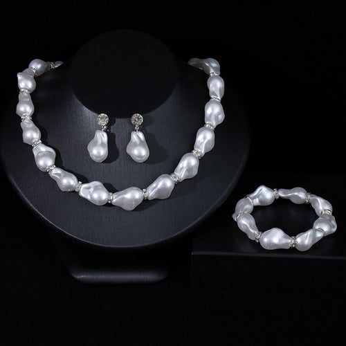 Handmade Baroque Pearl Jewelry Set - Necklace, Bracelet & Earrings