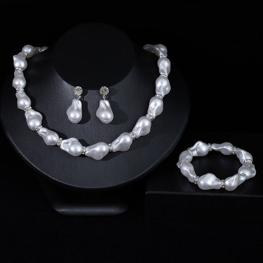 Handmade Baroque Pearl Jewelry Set - Necklace, Bracelet & Earrings
