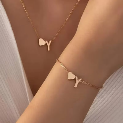 Forever Love & 26 Letter Necklace Bracelet Set