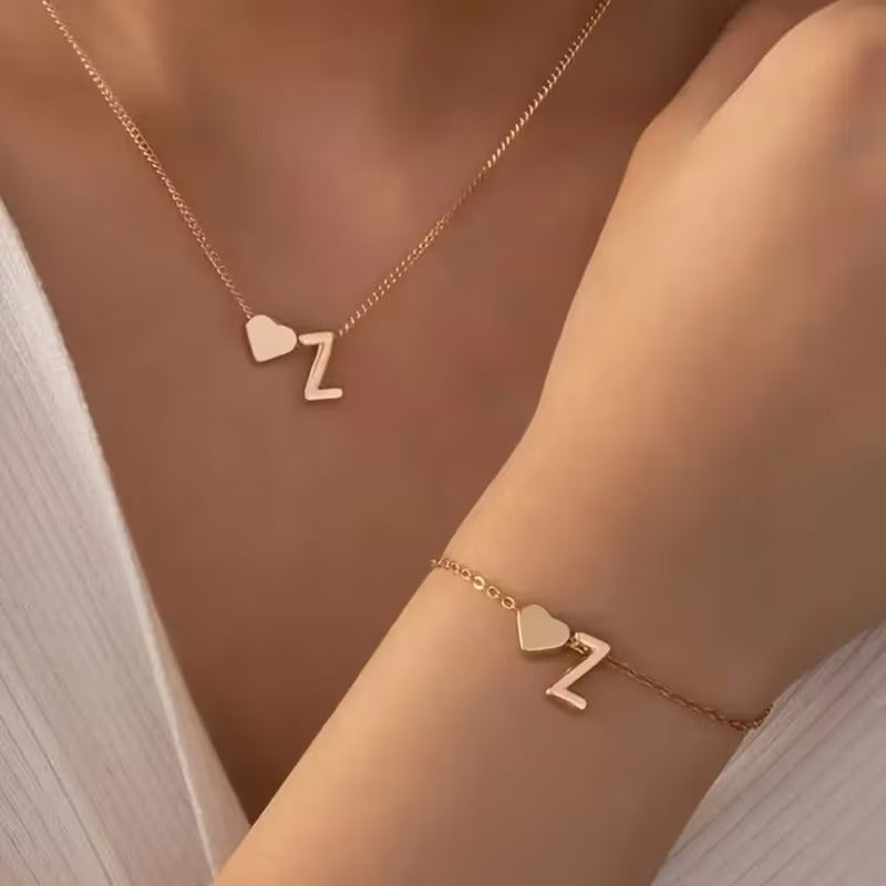 Forever Love & 26 Letter Necklace Bracelet Set