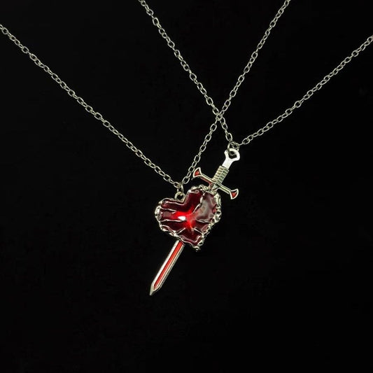 Sword Love Heart Couple Necklace