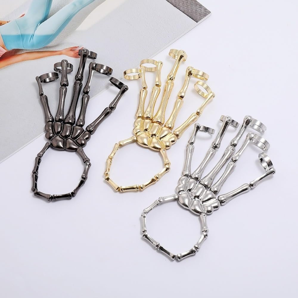 Punk exaggerated demonic hand skull bracelet