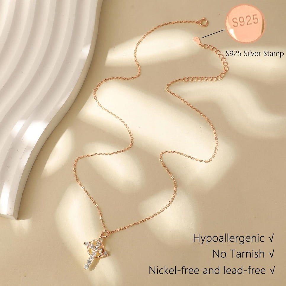 Zircon crown cross necklace
